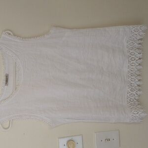 Valentina Naldi white sleeveless Italian linen lace top medium beachy coastal